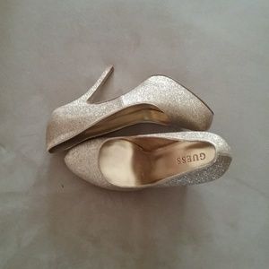 Guess Gold Sparkle Platform Heels